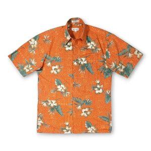 Pierre Cardin Men's Large Cotton Button Front Floral Orange Shirt Hiawaiian